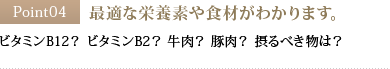 Point04 最適な栄養素や食材がわかります。